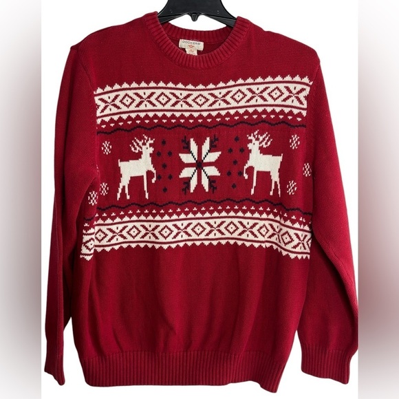 Docker Ugly Christmas Sweater Deer Cotton Pullover Mens XL Cotton Snowflake Ski - Picture 1 of 10